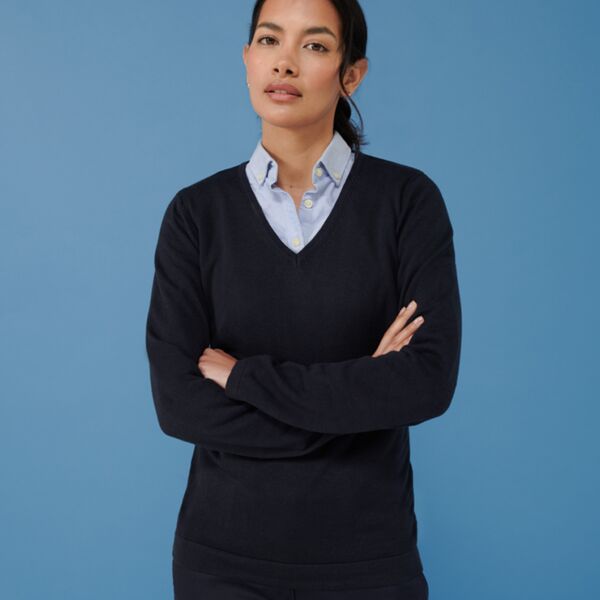 Henbury Ladies Lightweight Cotton Acrylic V Neck Sweater Thumbnail