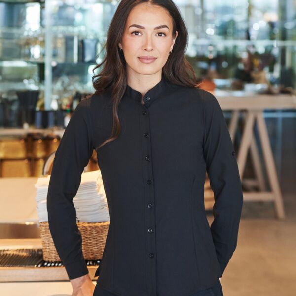 Henbury Ladies Mandarin Roll Sleeve Anti-Bac Wicking Shirt Thumbnail